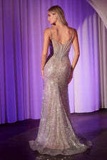 Silver Beaded Evening Gown