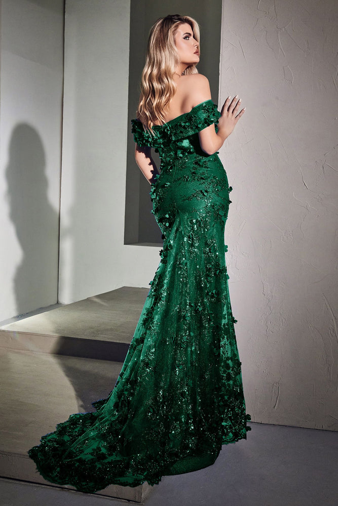 Emerald Floral Evening Gown