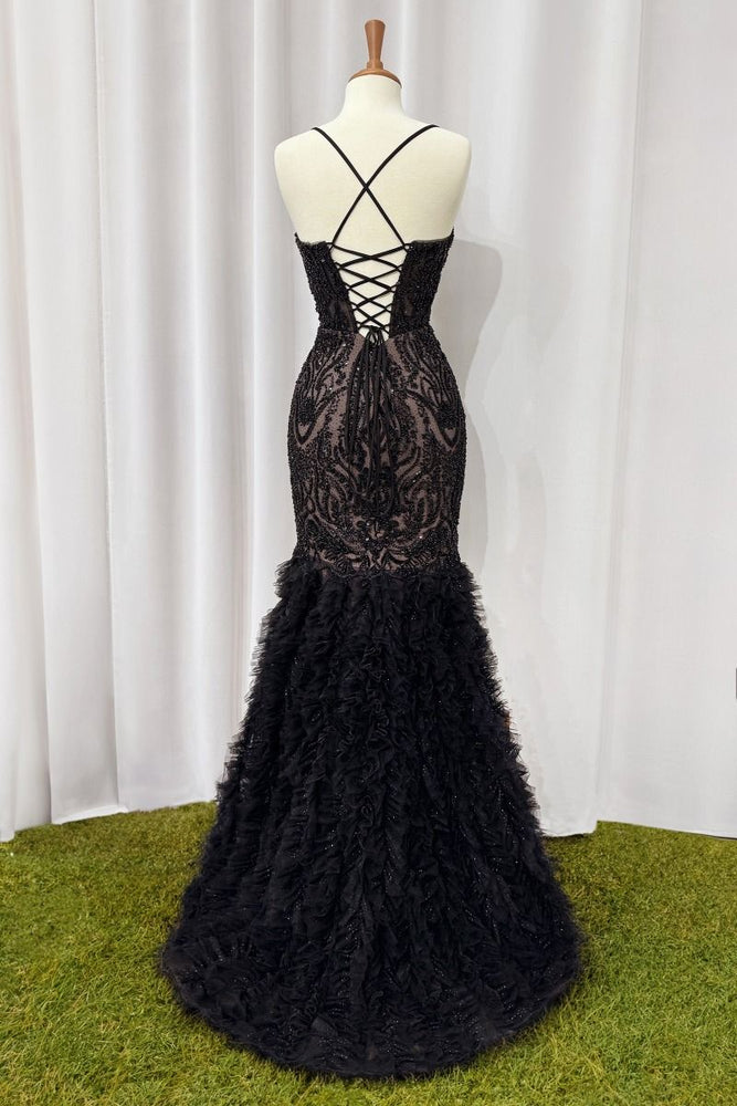 Black Tulle Mermaid Evening Gown