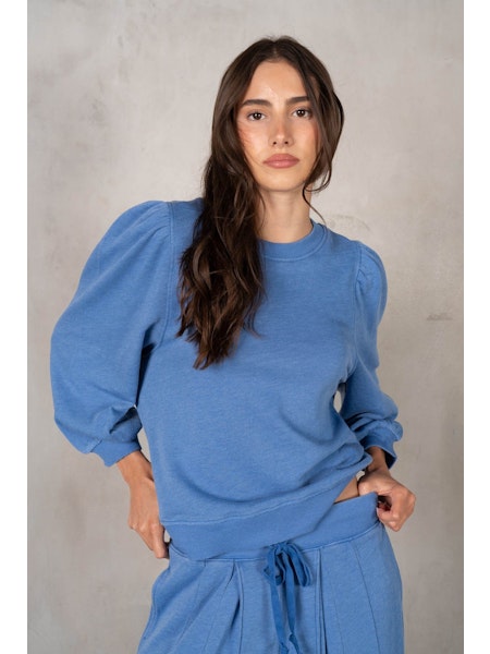Blue Puff Shoulder Half Sleeve Sweatshirt