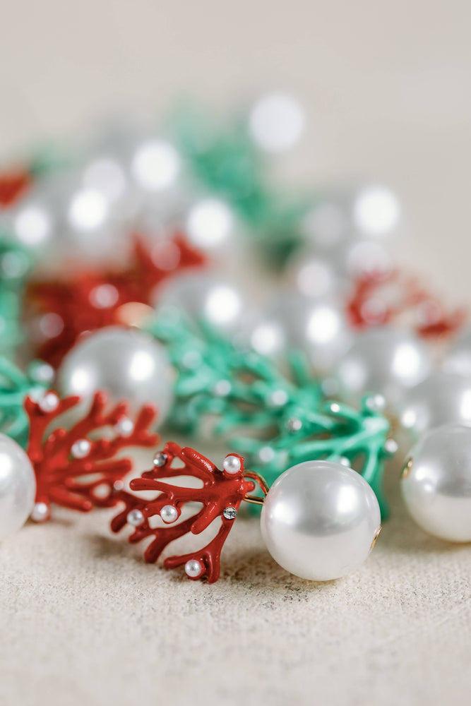 St Armands Designs of Sarasota - Pearl and Turquoise Coral Mini Statement Earrings
