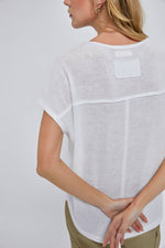 White Basic Garment Washed V-Neck Tee