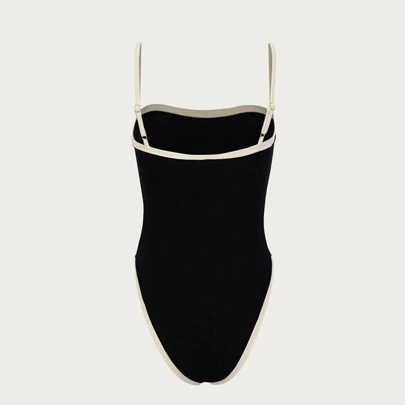 Black Simple Color Block One Piece Swimsuit