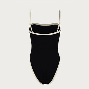 Black Simple Color Block One Piece Swimsuit