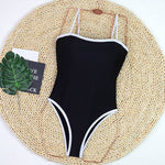 Black Simple Color Block One Piece Swimsuit