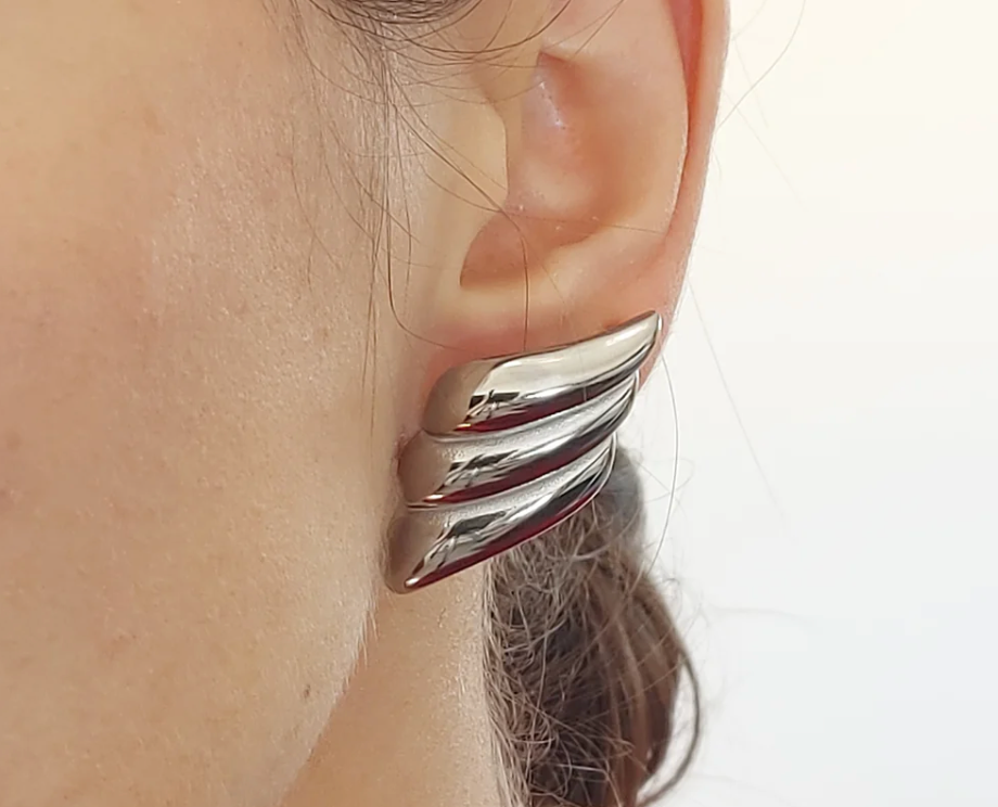 HoopLa - Aegean Button Earrings,Stainless Steel- Waterproof: Silver