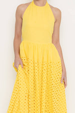 Vibrant Yellow Eyelet Maxi Dress