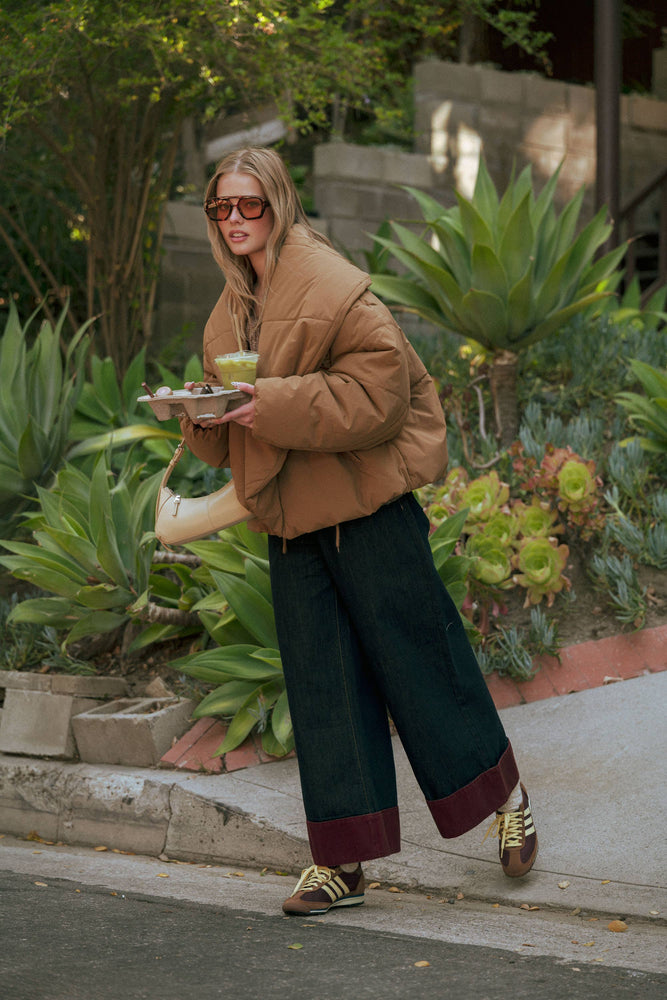 Coffee Big Collared Puffer Jacket