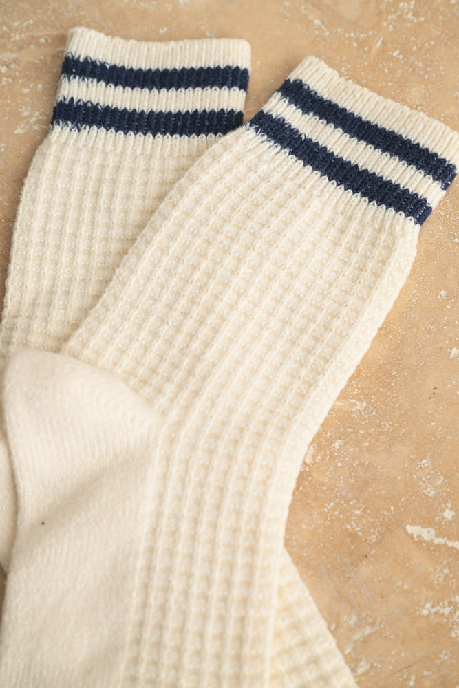Navy Stripe Waffle Socks