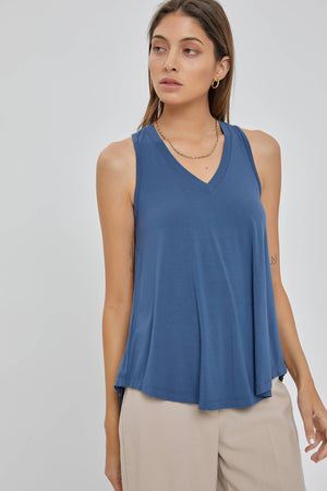 Soft V-Neck Tank: Slate Blue