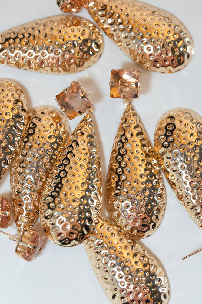 St Armands Designs of Sarasota - Rosé Bubbles Hammered Rose Gold Statement Earrings