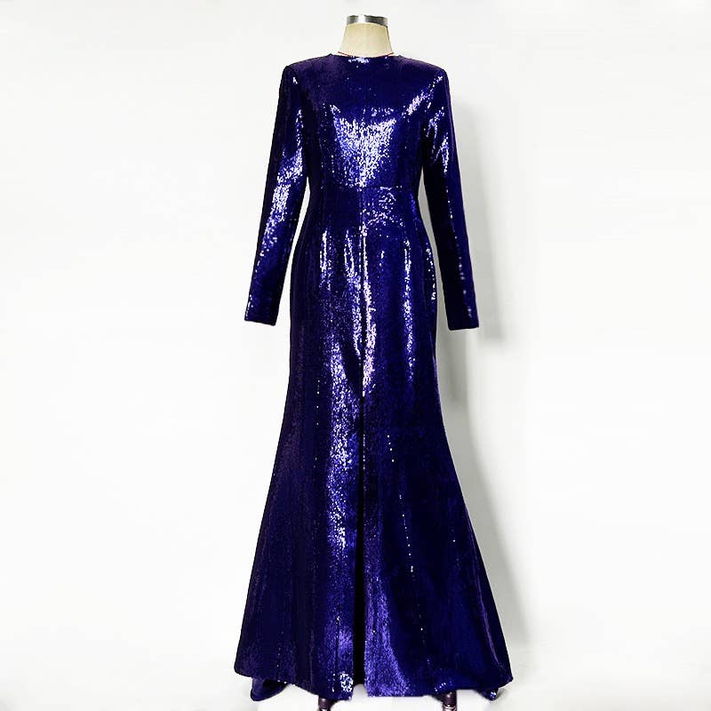 Deep Amethyst Handmade Sequin Mermaid Evening Gown with Front Slit