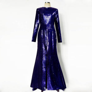 Deep Amethyst Handmade Sequin Mermaid Evening Gown with Front Slit