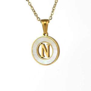 Circular Hollow Shell Initial Pendant Necklace: T