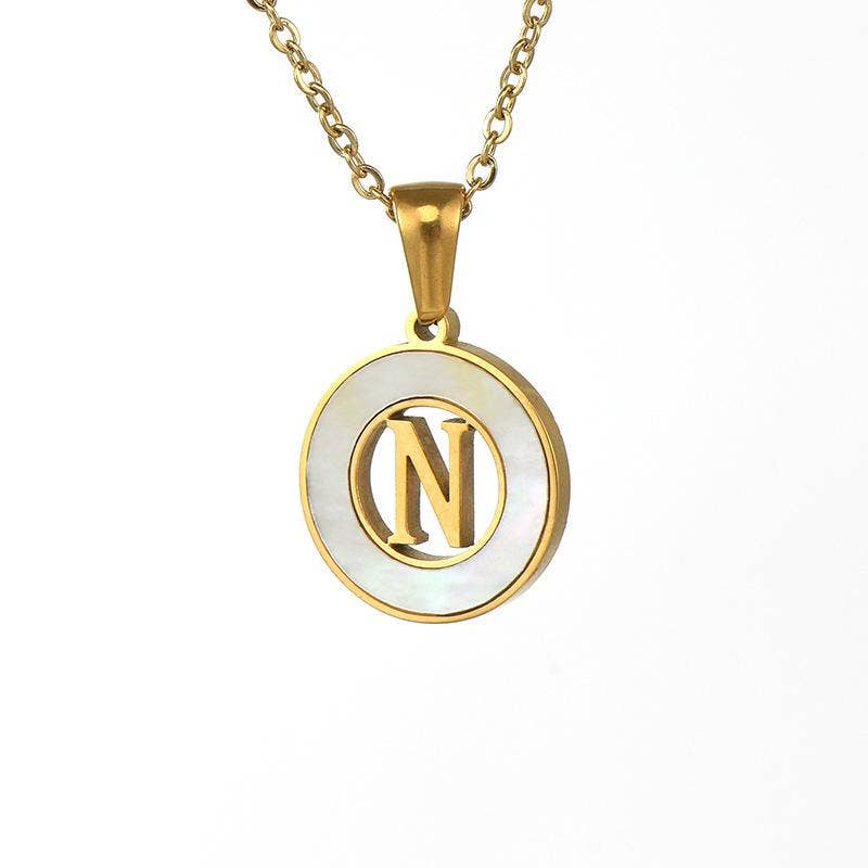 Circular Hollow Shell Initial Pendant Necklace