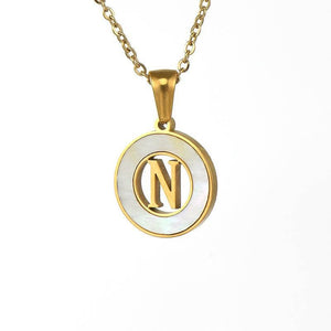 Circular Hollow Shell Initial Pendant Necklace