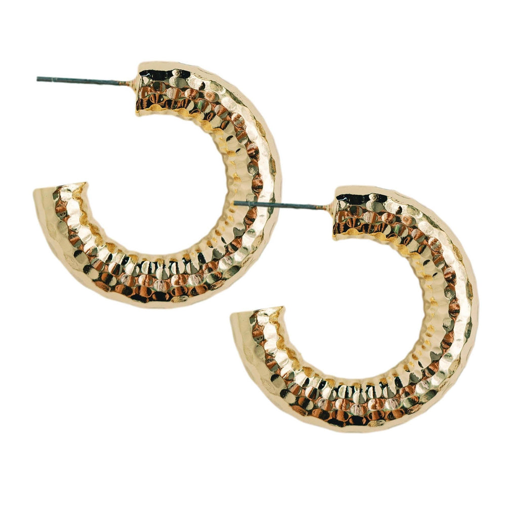 St Armands Designs of Sarasota - Hammered Gold Vintage Style Hoop Earrings