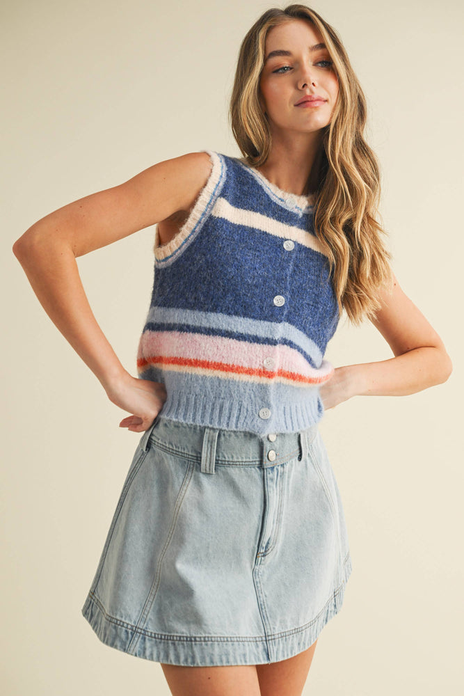 Striped Button Up Vest