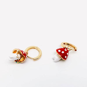 3D Enamel Cute Mushroom Huggie Hoop Earrings