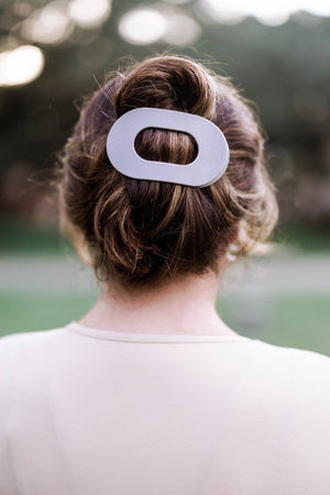 TELETIES - Round Flat Hair Clip | Large | Silver Flames