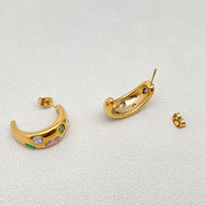 Inlaid Colored CZ 18K Gold Plated