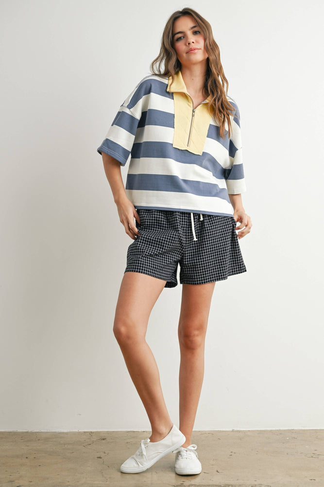 Oversized Striped Zip-Up Polo Shirt