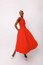 Elodie A Line Ruched Top Sleeveless Midi Dress