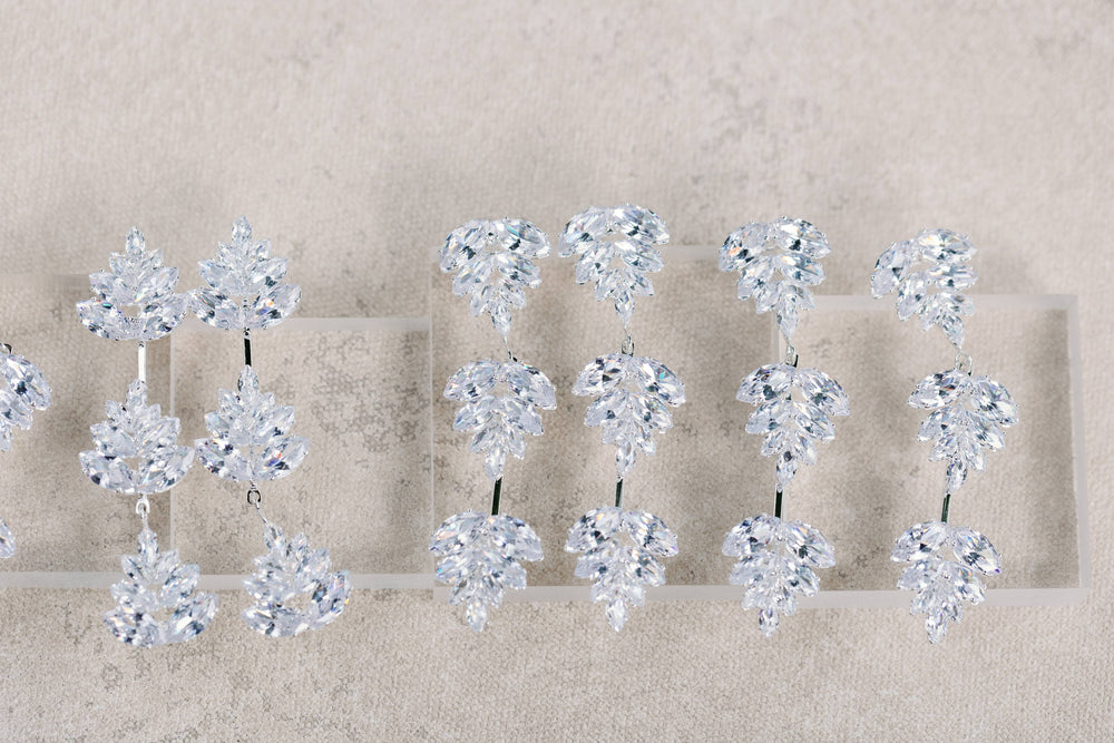St Armands Designs of Sarasota - Silver Palm Diamond Drop Earrings