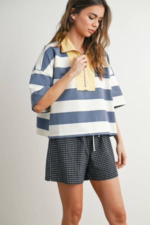 Oversized Striped Zip-Up Polo Shirt