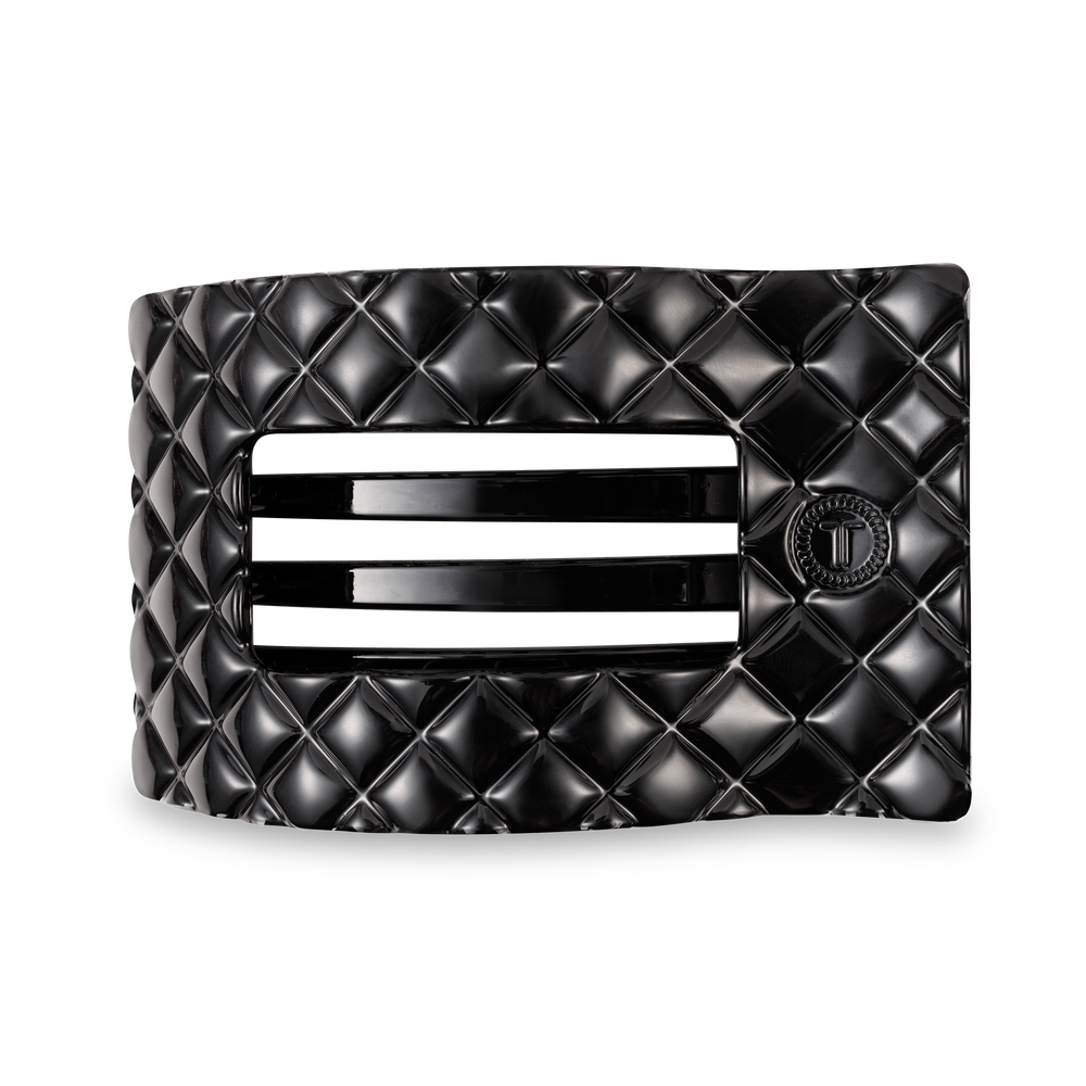TELETIES - Flat Rectangle Hair Clip | Large | Jet Black Quilted