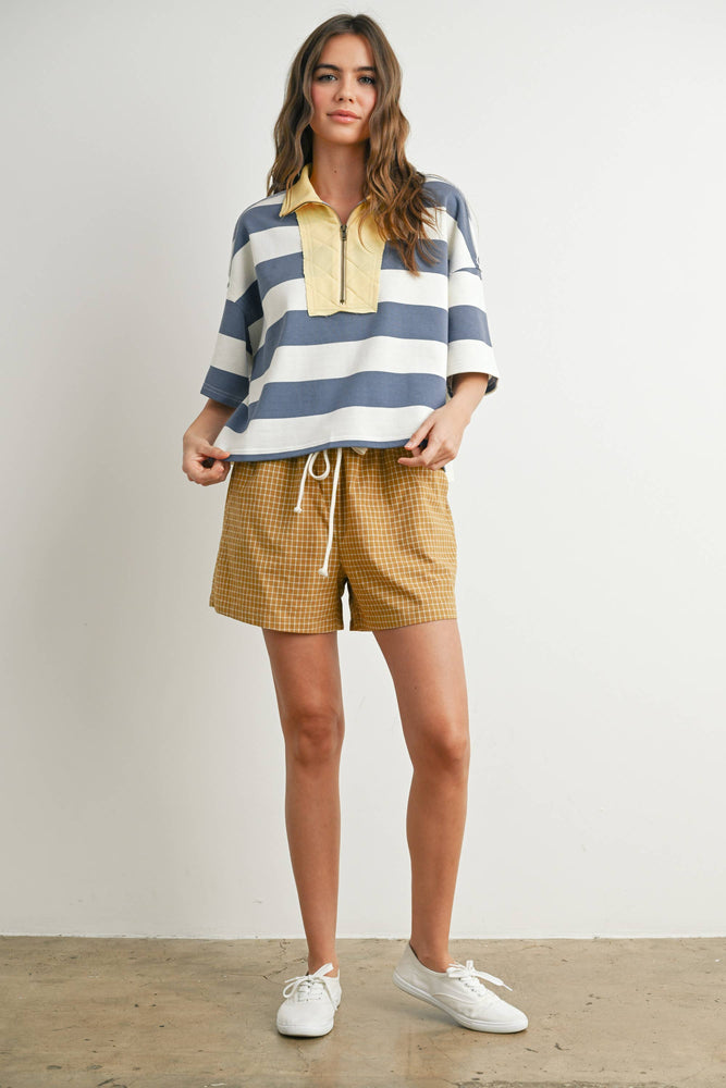 Oversized Striped Zip-Up Polo Shirt