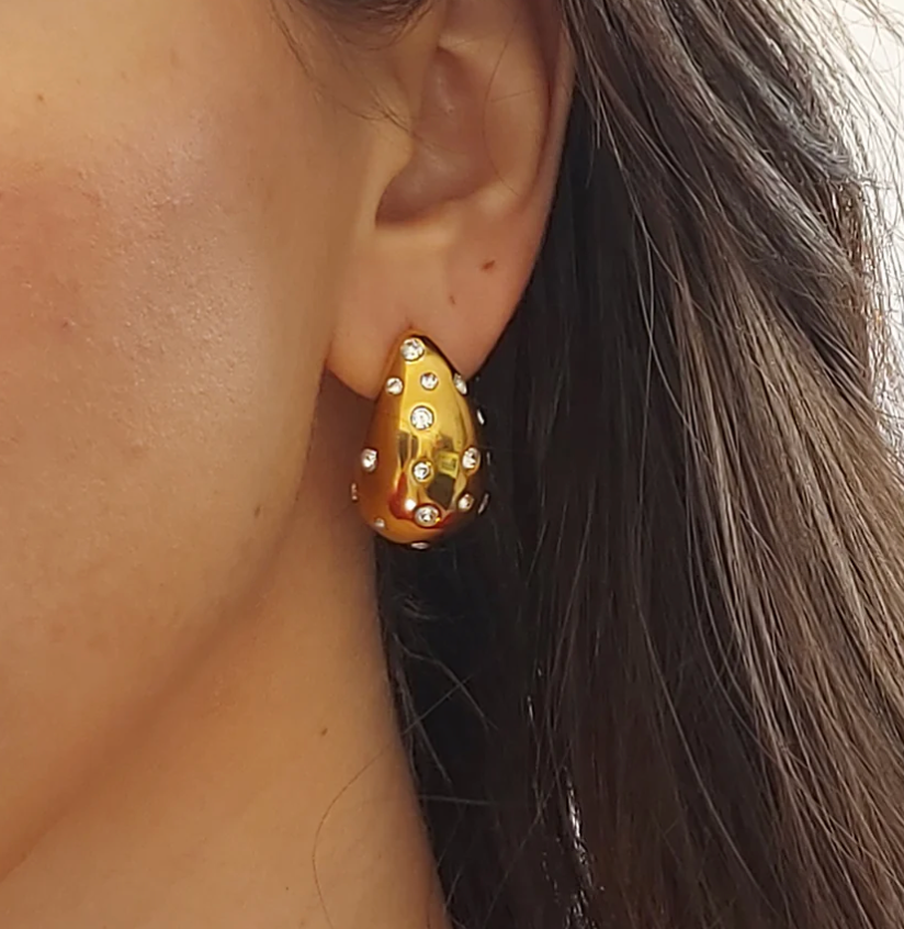 HoopLa - Icon Tear Drop-Stainless Steel and CZ: Yellow Gold