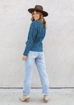 Teal Cable Knit Mock Neck Cozy Sweater