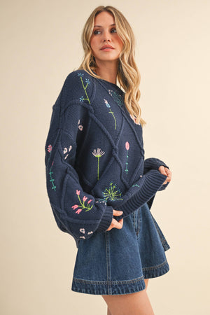 Wildflower Navy Sweater