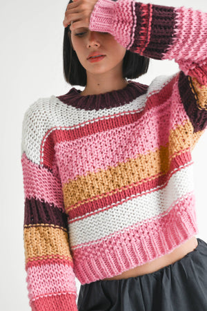 Pink Striped Crop Sweater