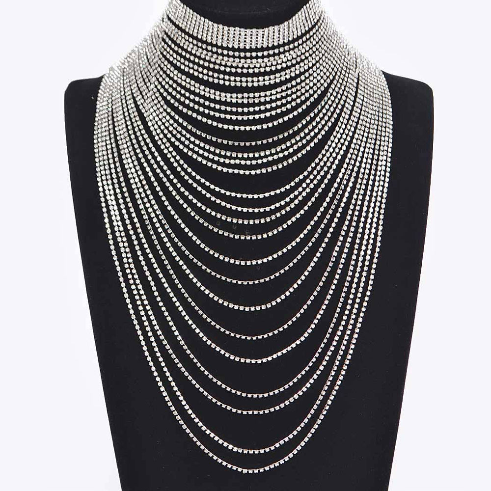 Silver Rhinestone Layered Necklace