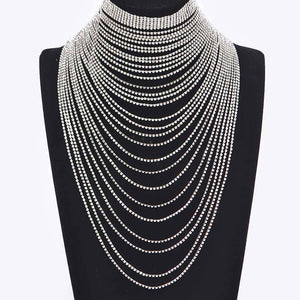 Silver Rhinestone Layered Necklace