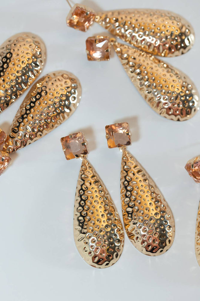 St Armands Designs of Sarasota - Rosé Bubbles Hammered Rose Gold Statement Earrings