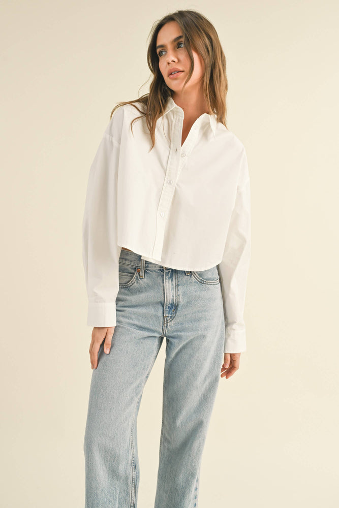 White Cropped Button Down