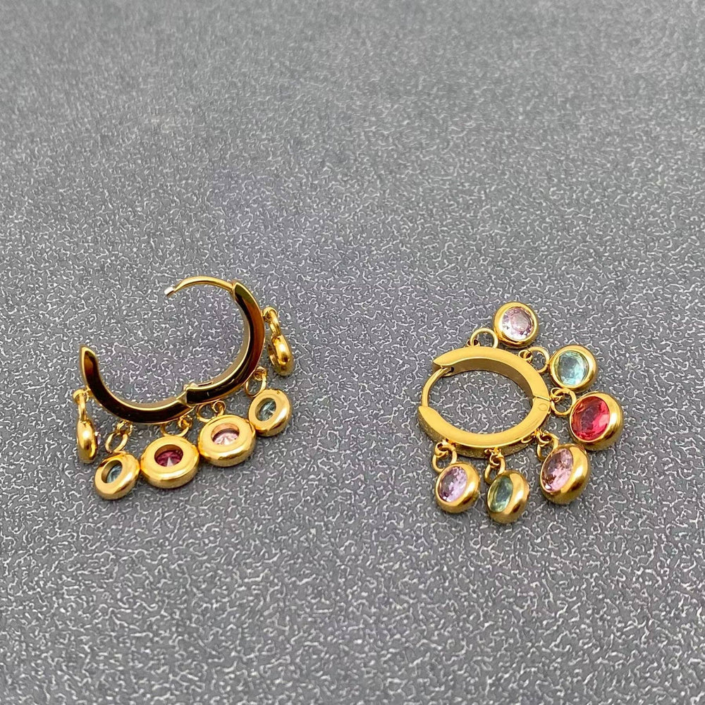 Round CZ Fringe 18K Gold Plated S.Steel Huggie Earrings