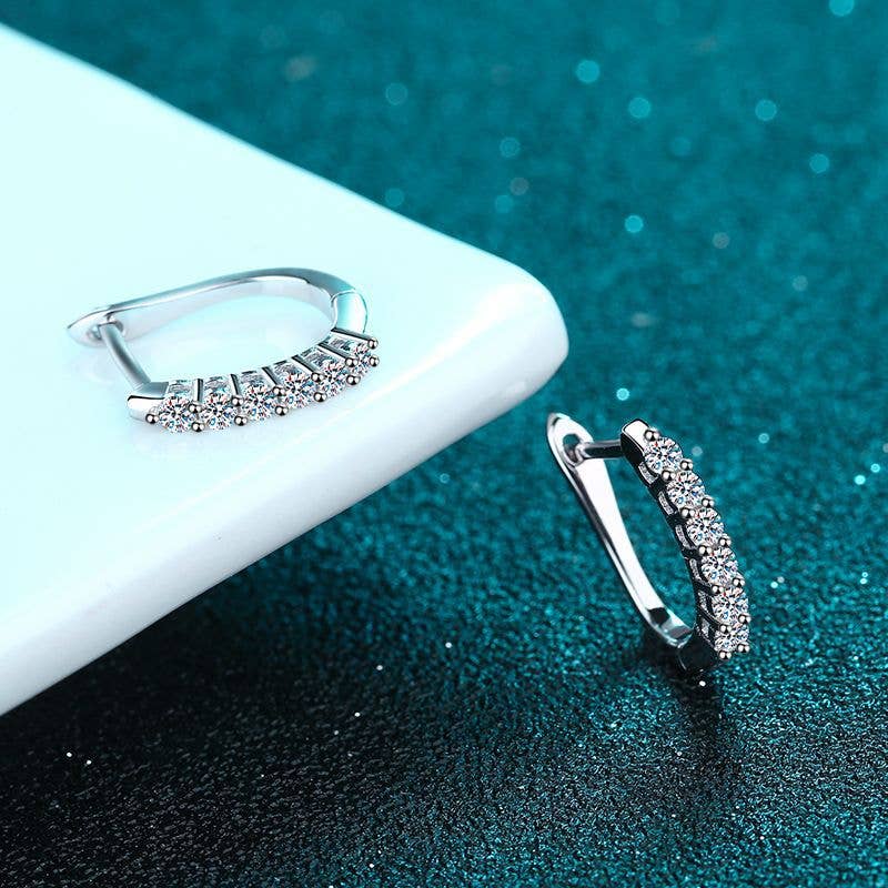 U-Shaped Moissanite Hoop Earrings in 925 Sterling Silver: 1.20 ct