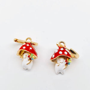 3D Enamel Cute Mushroom Huggie Hoop Earrings