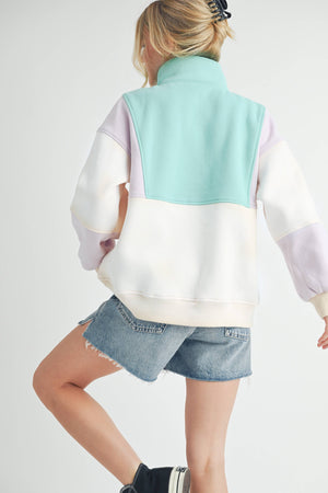 Glo Colorblock Pullover: Lilac Seafoam
