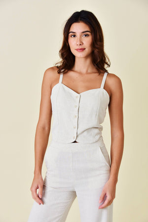 Natural Woven Button Front Top