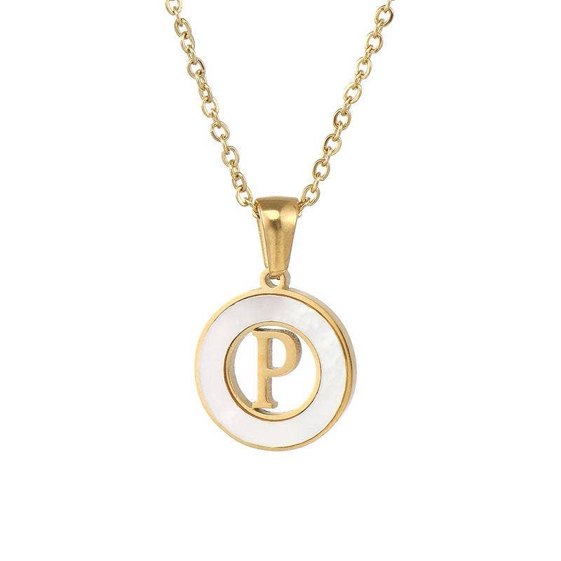 Circular Hollow Shell Initial Pendant Necklace