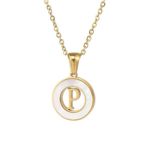Circular Hollow Shell Initial Pendant Necklace: L