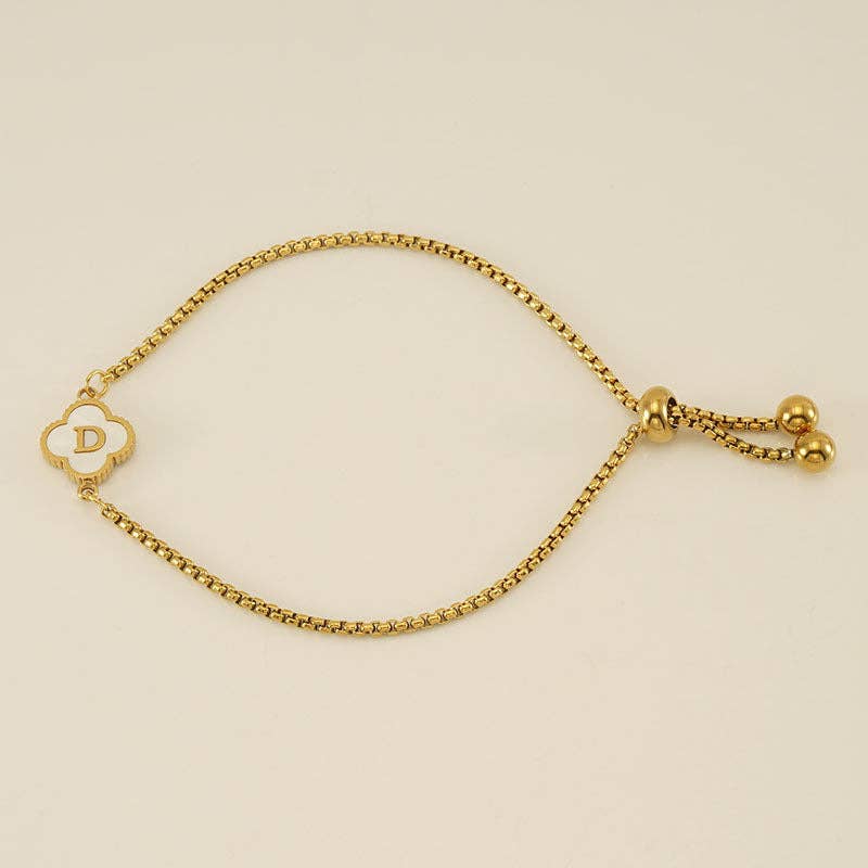 Initial Letter Four Leaf Clover Bracelet