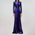 Deep Amethyst Handmade Sequin Mermaid Evening Gown with Front Slit