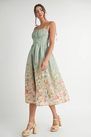 Sage Floral Print Midi Dress