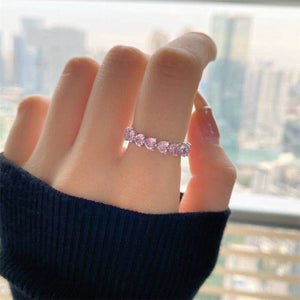 Pink Heart Pave Setting Eternity Band